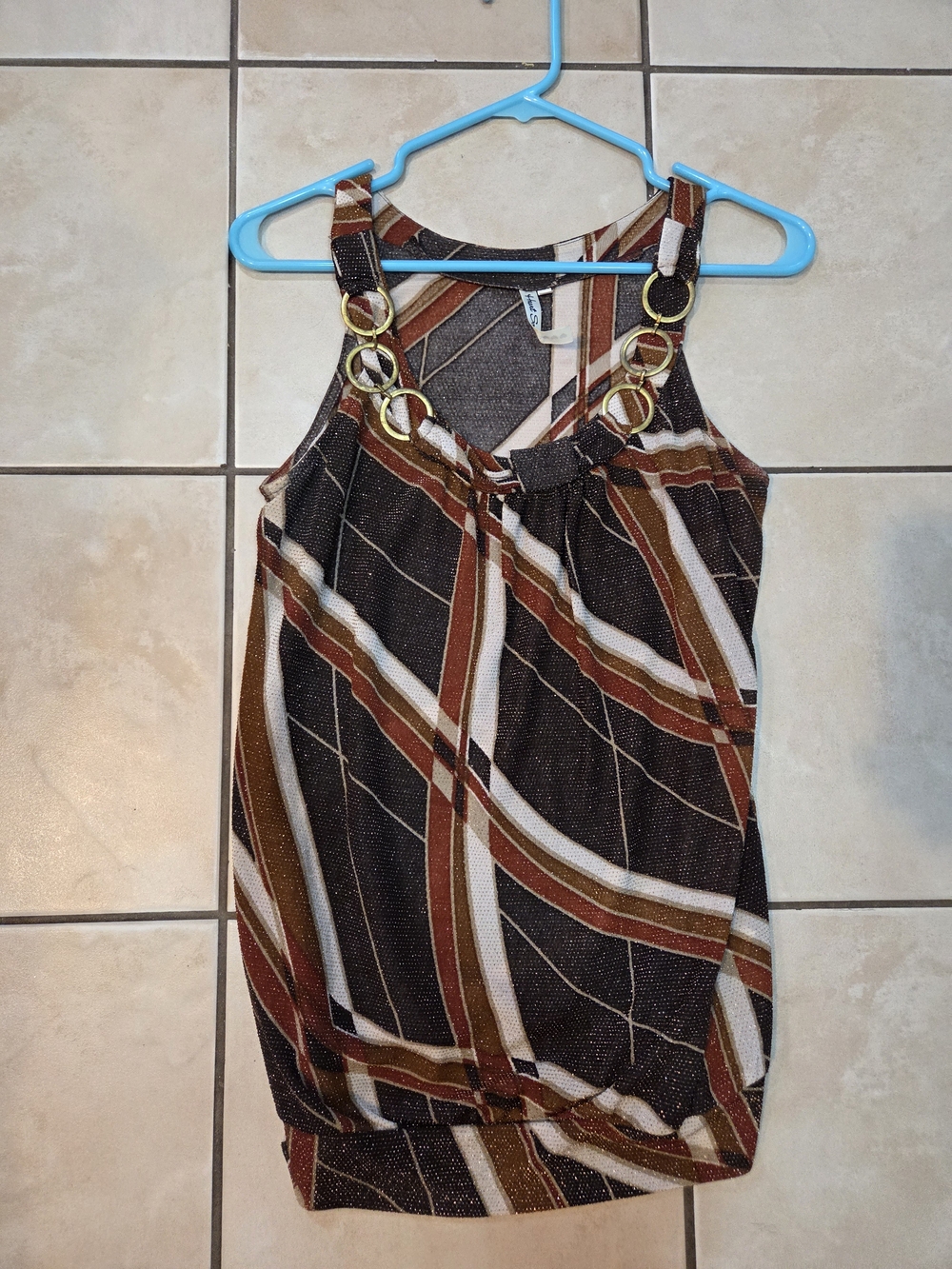 HeartSoul Brown, Rust & Cream Striped Ring-Detail Tank Top